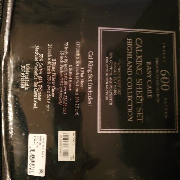 HIGHLAND COLLECTION LUXURY 600 SATEEN CAL KING 4 PIECE SHEET SET - Picture 2 of 6